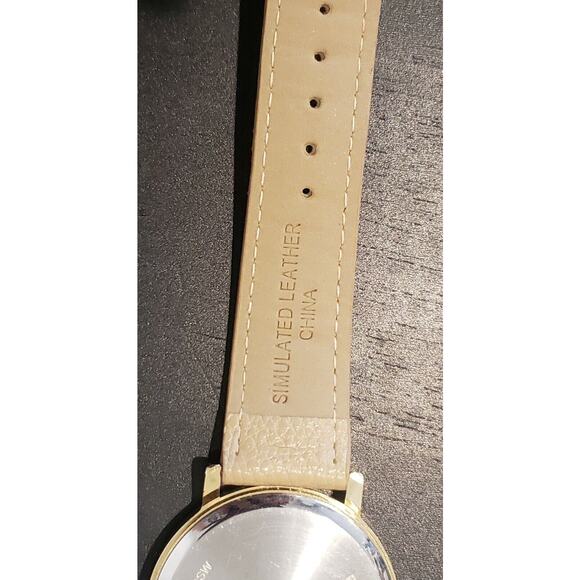 Stainless Steel WMS9F44 Japan Movt Leather Band Feather Watch Gold Dial New - Picture 5 of 5